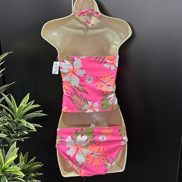 The Children’s Place UPF 50+ sun protection halter, bikini,tropical neon peony - Picture 4 of 6